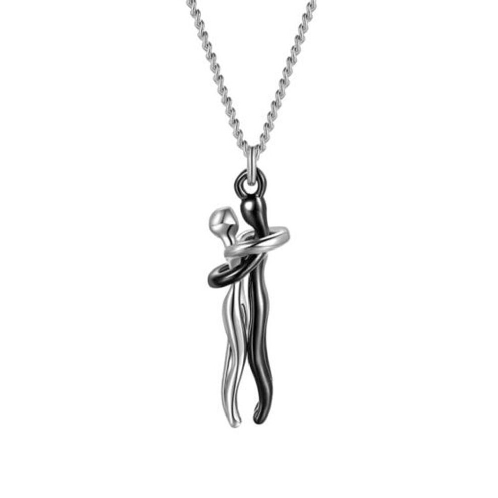 Maxpower (Black) Hip Hop Embrace Couple Pendant Necklace Adjustable Length Him Her Hugging Pendant Necklace Anniversary Jewelry Valentine Day Gift Black