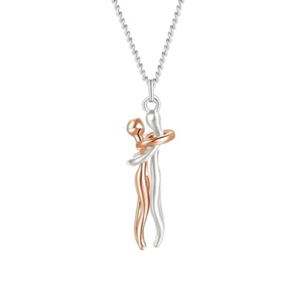Maxpower (Rose ) Hip Hop Embrace Couple Pendant Necklace Adjustable Length Him Her Hugging Pendant Necklace Anniversary Jewelry Valentine Day Gift Gold