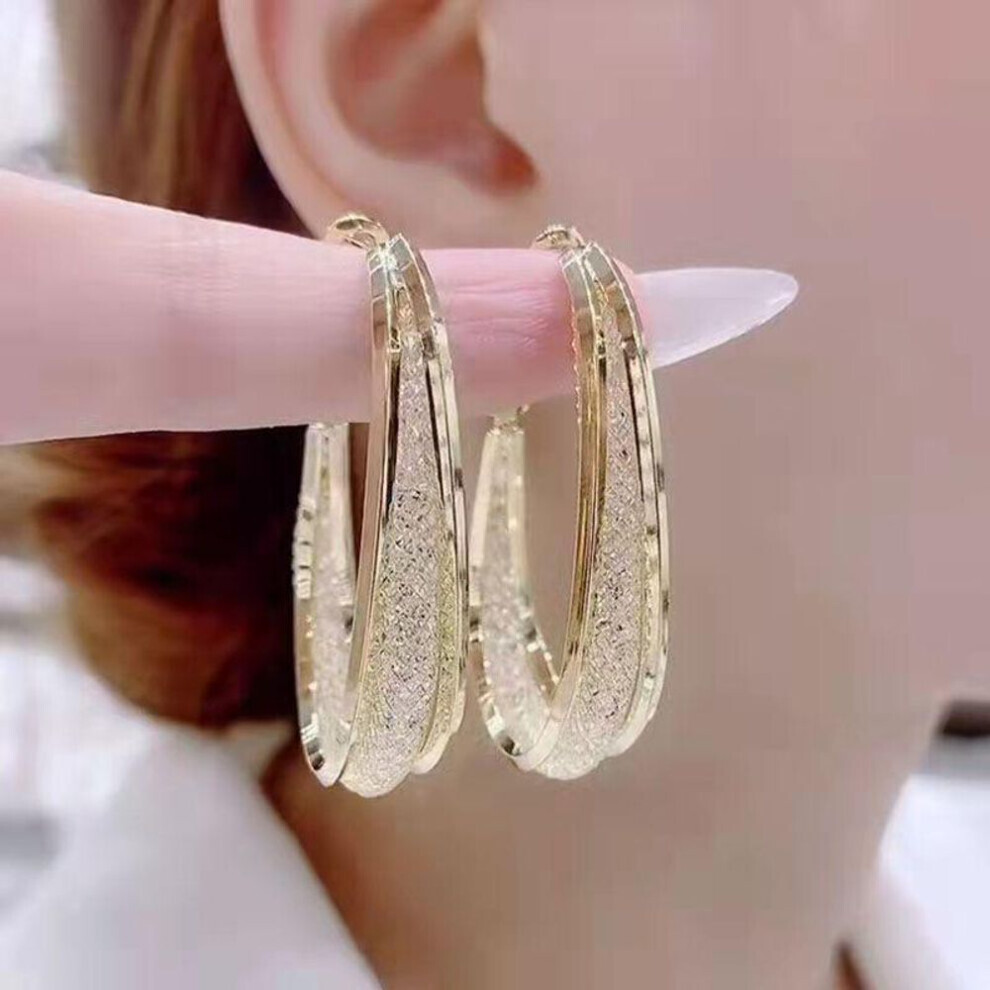 (gold) 1 Pair Needle Woven Mesh Oval Earrings For Women