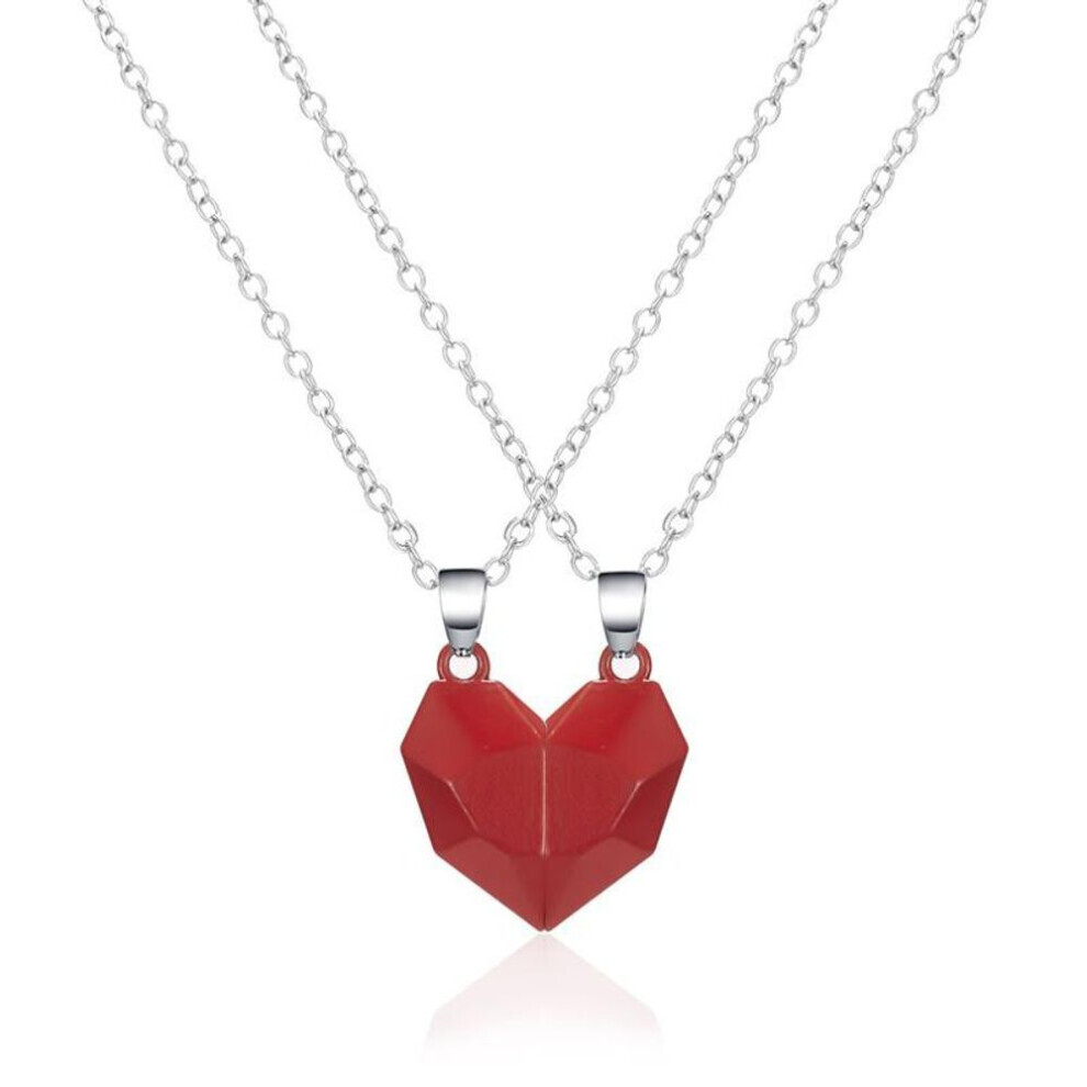 (red) 2pcs Magnetic Heart Couple Necklace For Women Punk Necklace Valentine&apos;s Day Gift Sweater Chain For Best Friend Wedding Party Jewelry