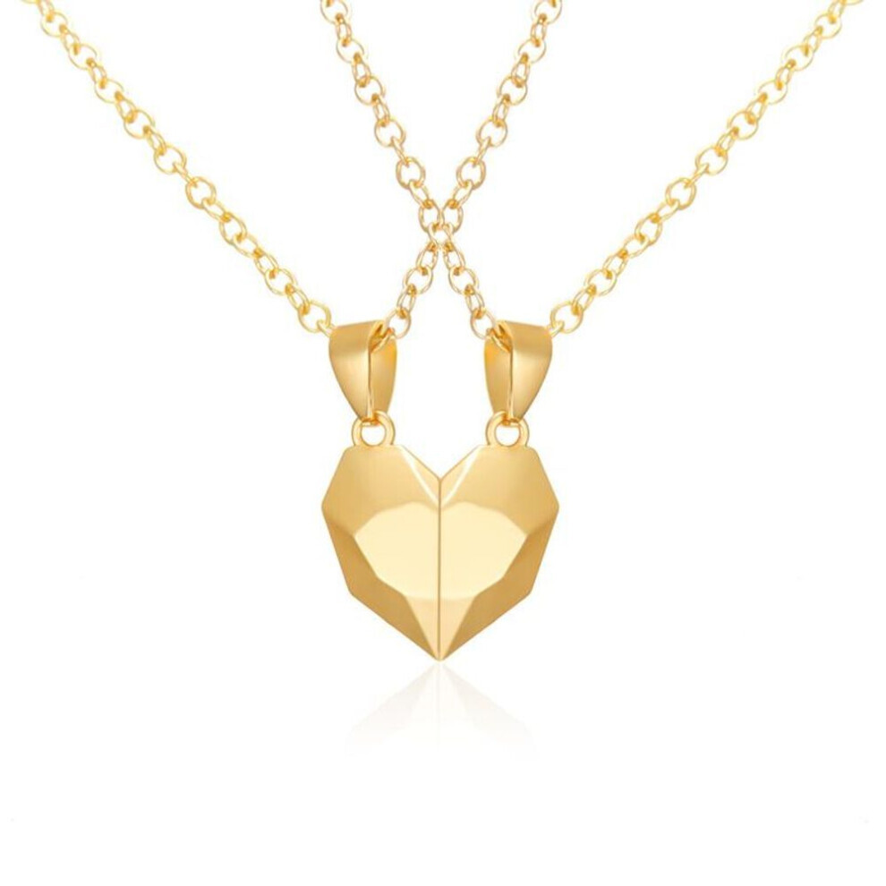 (gold) 2pcs Magnetic Heart Couple Necklace For Women Punk Necklace Valentine&apos;s Day Gift Sweater Chain For Best Friend Wedding Party Jewelry