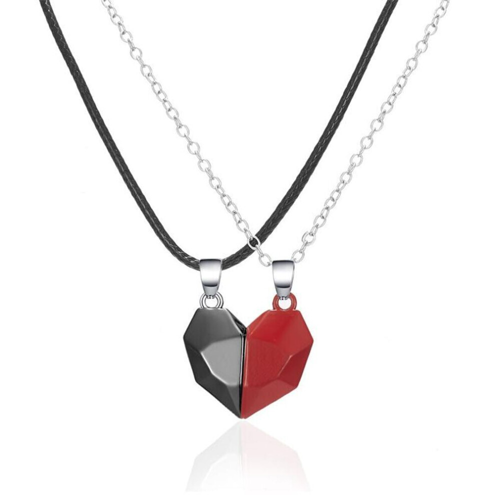(black,red) 2pcs Magnetic Heart Couple Necklace For Women Punk Necklace Valentine&apos;s Day Gift Sweater Chain For Best Friend Wedding Party Jewelry