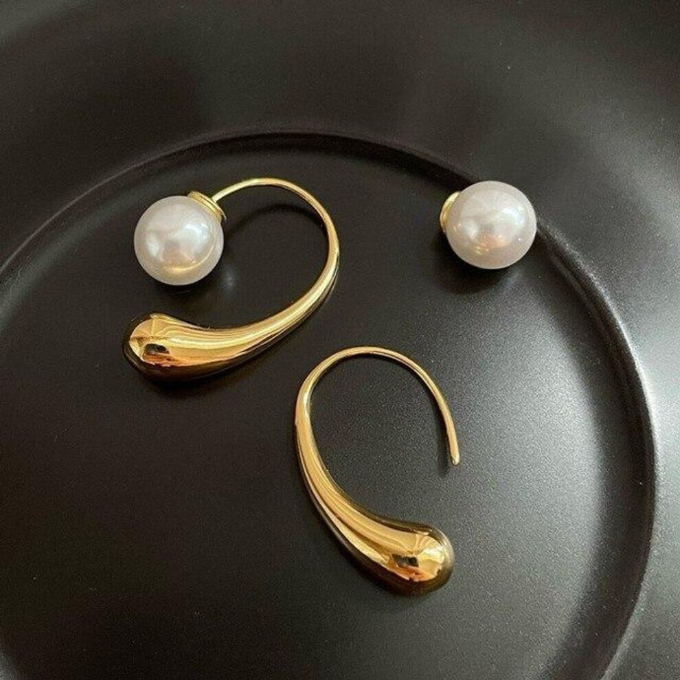(gold) Anenjery Pearl Water Drop Earrings For Women Fashion Personality Simple Design Earrings Pendientes Gifts