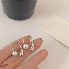(silver) Anenjery Pearl Water Drop Earrings For Women Fashion Personality Simple Design Earrings Pendientes Gifts
