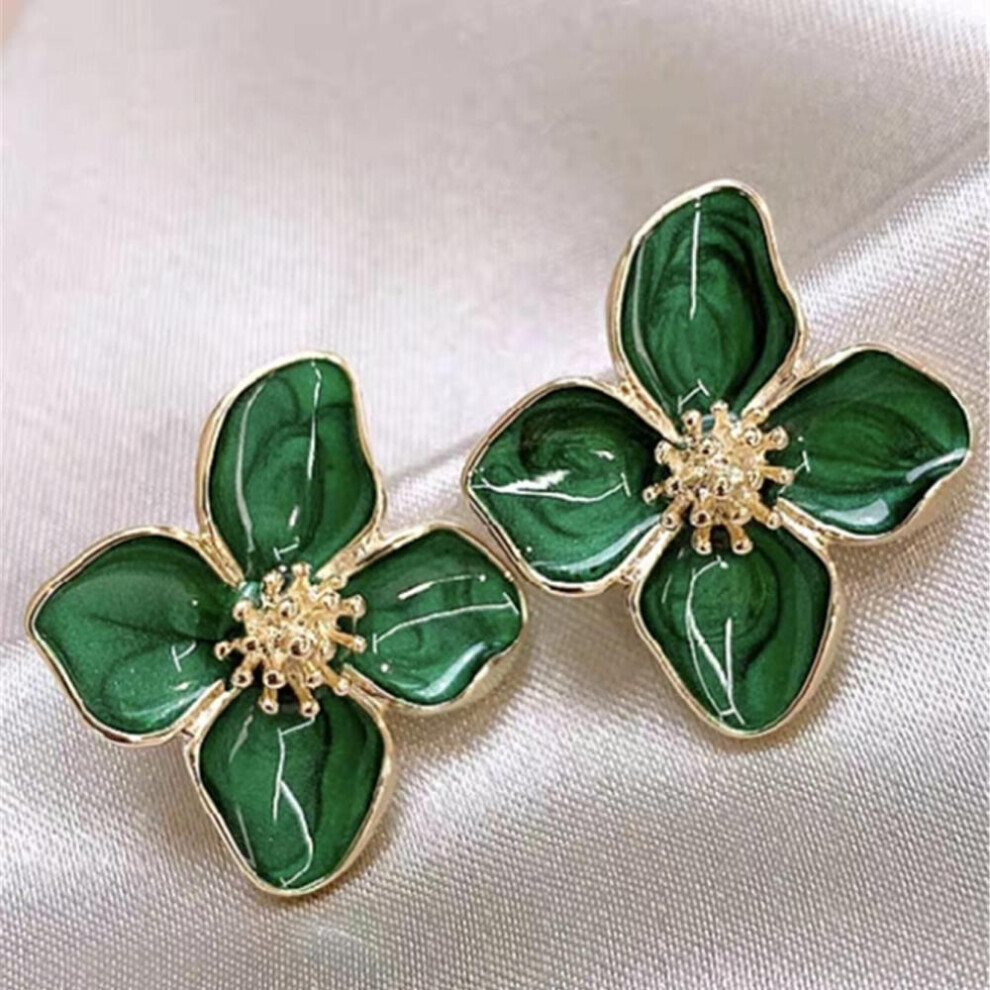 (Green) Dropped Glaze Flower Stud Earrings for Women Girl French Ins Vintage 2023 Fashion Korean Wedding Romantic Jewelry Gifts