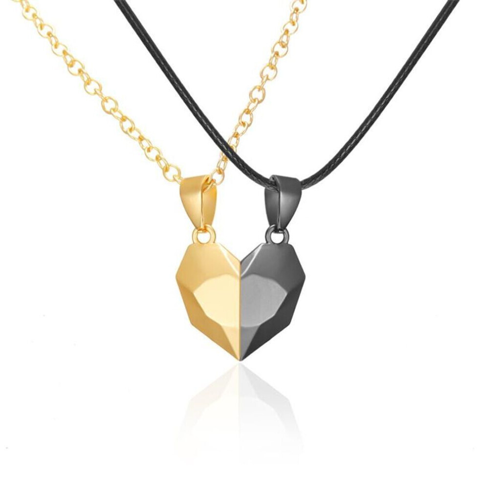 (black,gold) 2pcs Magnetic Heart Couple Necklace For Women Punk Necklace Valentine&apos;s Day Gift Sweater Chain For Best Friend Wedding Party Jewelry