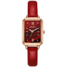 (red) Women's Square Dial Watch With Leather Strap