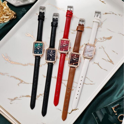 (brown) Women's Square Dial Watch With Leather Strap 1