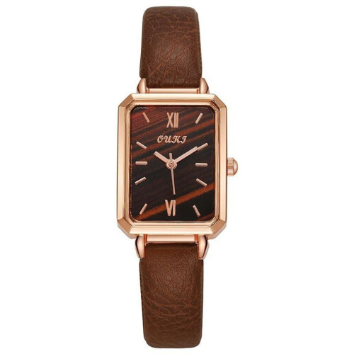 (brown) Women's Square Dial Watch With Leather Strap