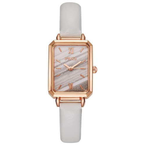(white) Women's Square Dial Watch With Leather Strap