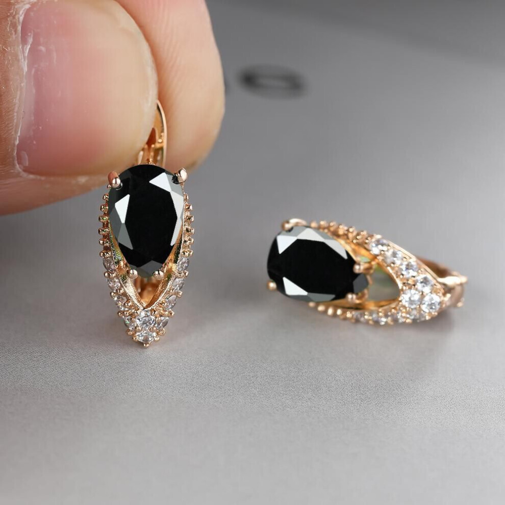 Maxpower (Black) 2022 New Geometric Teardrop Cut Green Stone Earrings Temperament Long Drop Trendy Female Earrings Green,Black