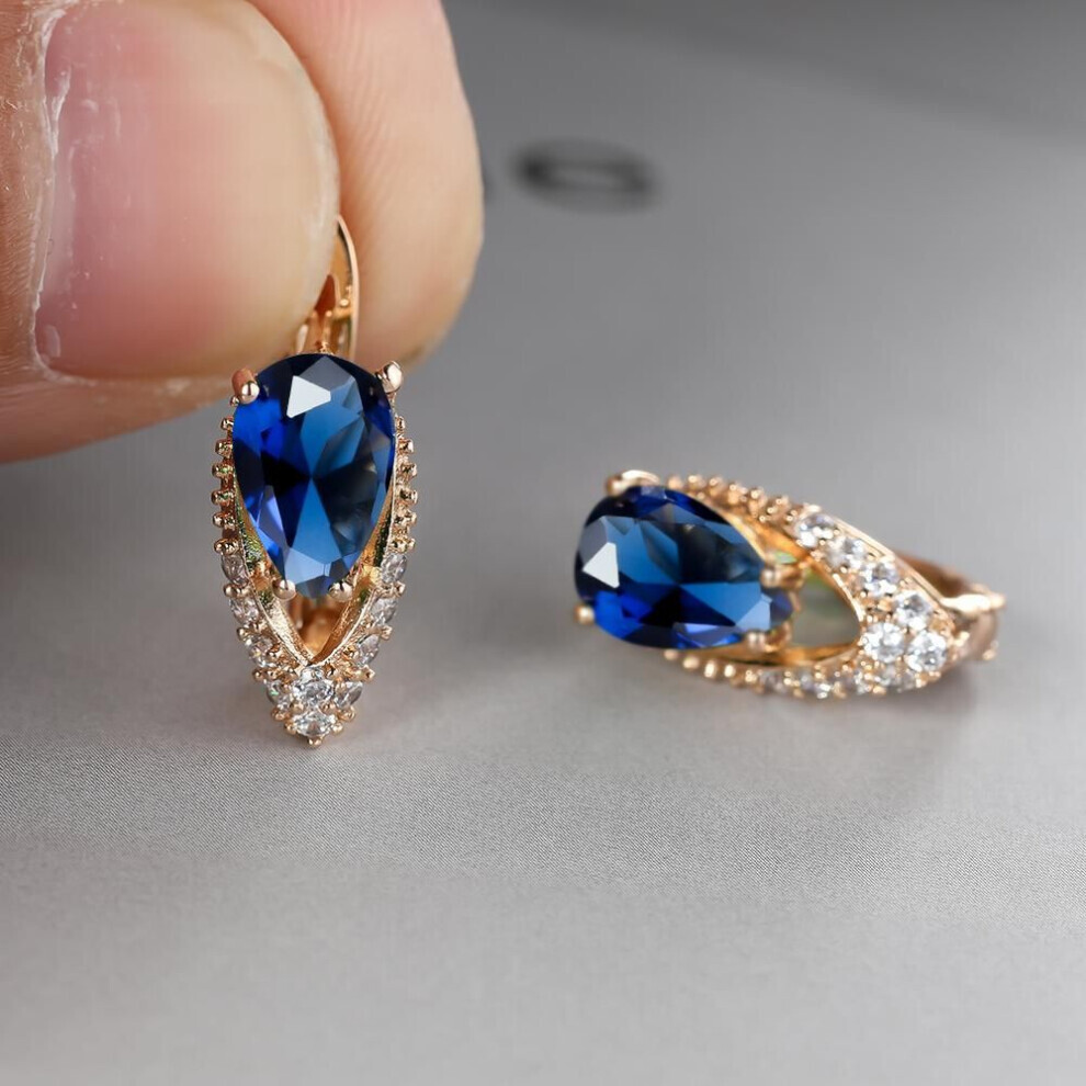 Maxpower (Blue) 2022 New Geometric Teardrop Cut Green Stone Earrings Temperament Long Drop Trendy Female Earrings Blue,Green