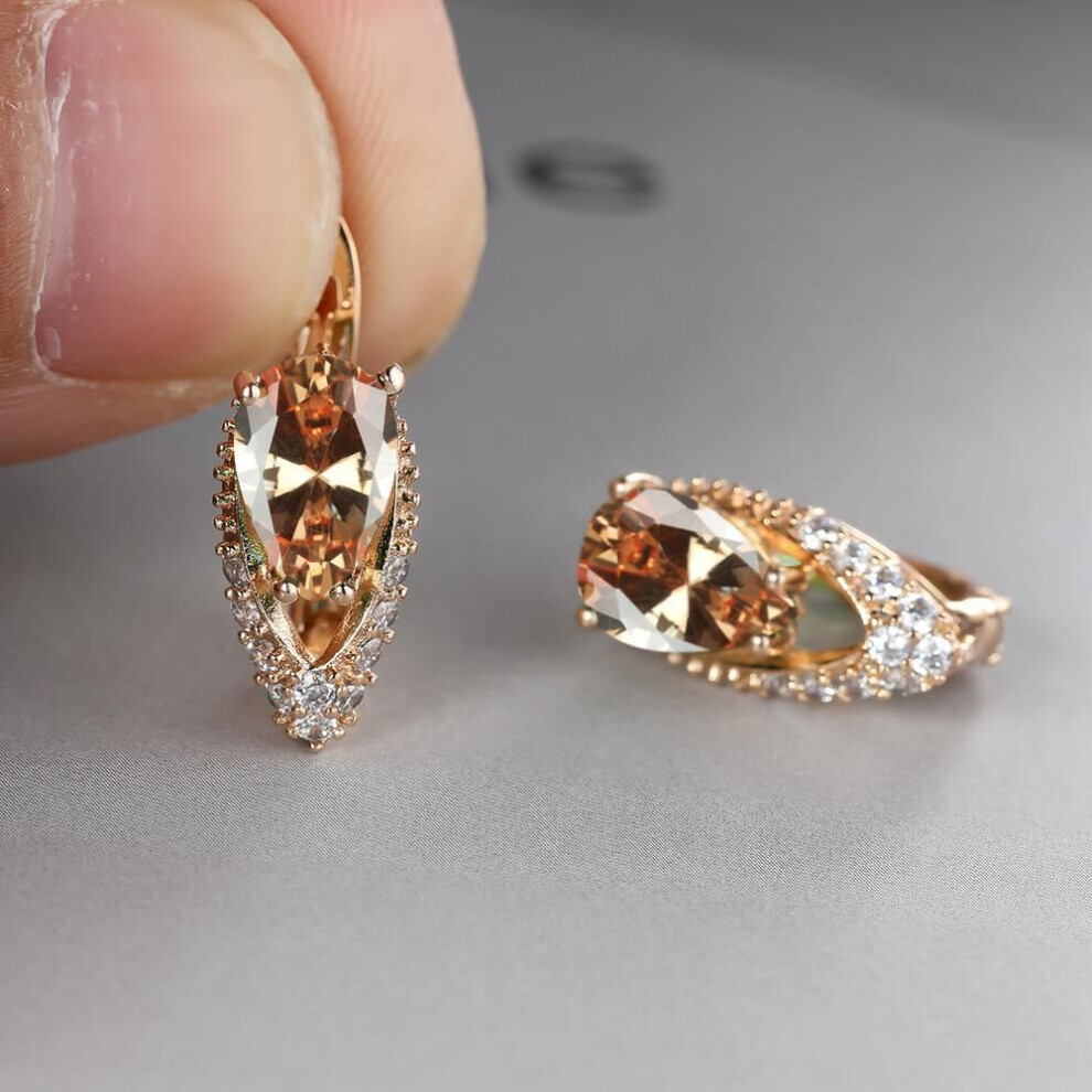 Maxpower (Champagne) 2022 New Geometric Teardrop Cut Stone Earrings Temperament Long Drop Trendy Female Earrings Green