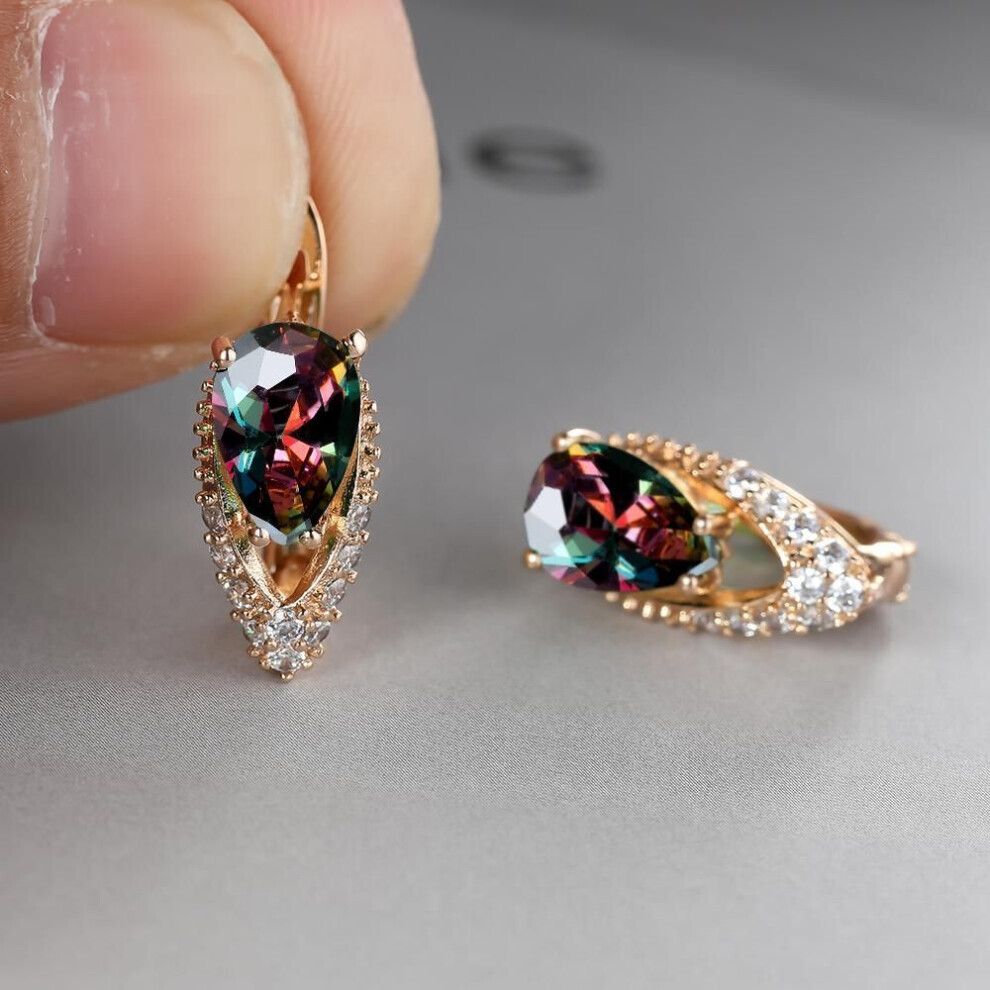 Maxpower (Multicolor) 2022 New Geometric Teardrop Cut Stone Earrings Temperament Long Drop Trendy Female Earrings Green