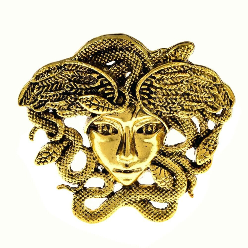 (gold) Blucome Vintage Medusa Brooch Snake Hair Women Face Pin Retro Jewelry 2 Colors Available Fashion Accessories