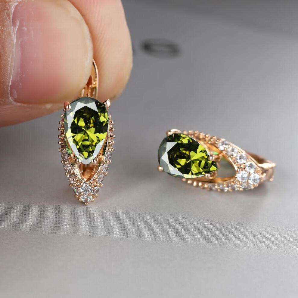Maxpower (Olive ) 2022 New Geometric Teardrop Cut Stone Earrings Temperament Long Drop Trendy Female Earrings Green