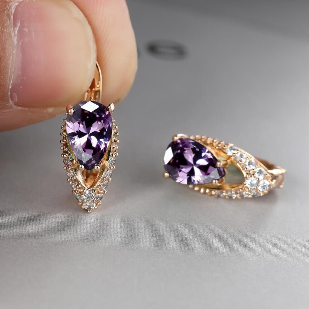 Maxpower (Purple) 2022 New Geometric Teardrop Cut Green Stone Earrings Temperament Long Drop Trendy Female Earrings Green,Purple