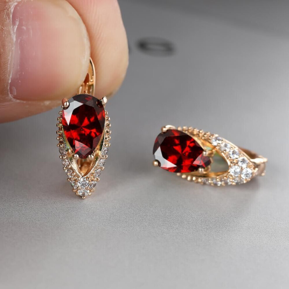 Maxpower (Red) 2022 New Geometric Teardrop Cut Green Stone Earrings Temperament Long Drop Trendy Female Earrings Green,Red