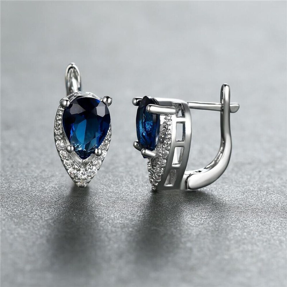 Maxpower (Silver,Blue) 2022 New Geometric Teardrop Cut Green Stone Earrings Temperament Long Drop Trendy Female Earrings Blue,Green