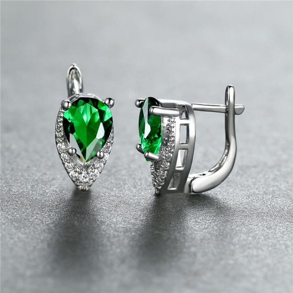 Maxpower (Silver,) 2022 New Geometric Teardrop Cut Stone Earrings Temperament Long Drop Trendy Female Earrings Green