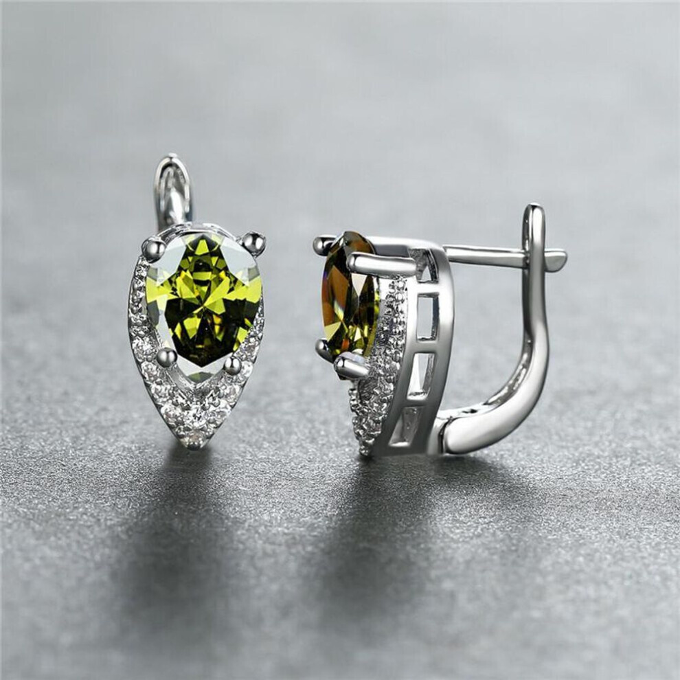 Maxpower (Silver,Olive ) 2022 New Geometric Teardrop Cut Stone Earrings Temperament Long Drop Trendy Female Earrings Green