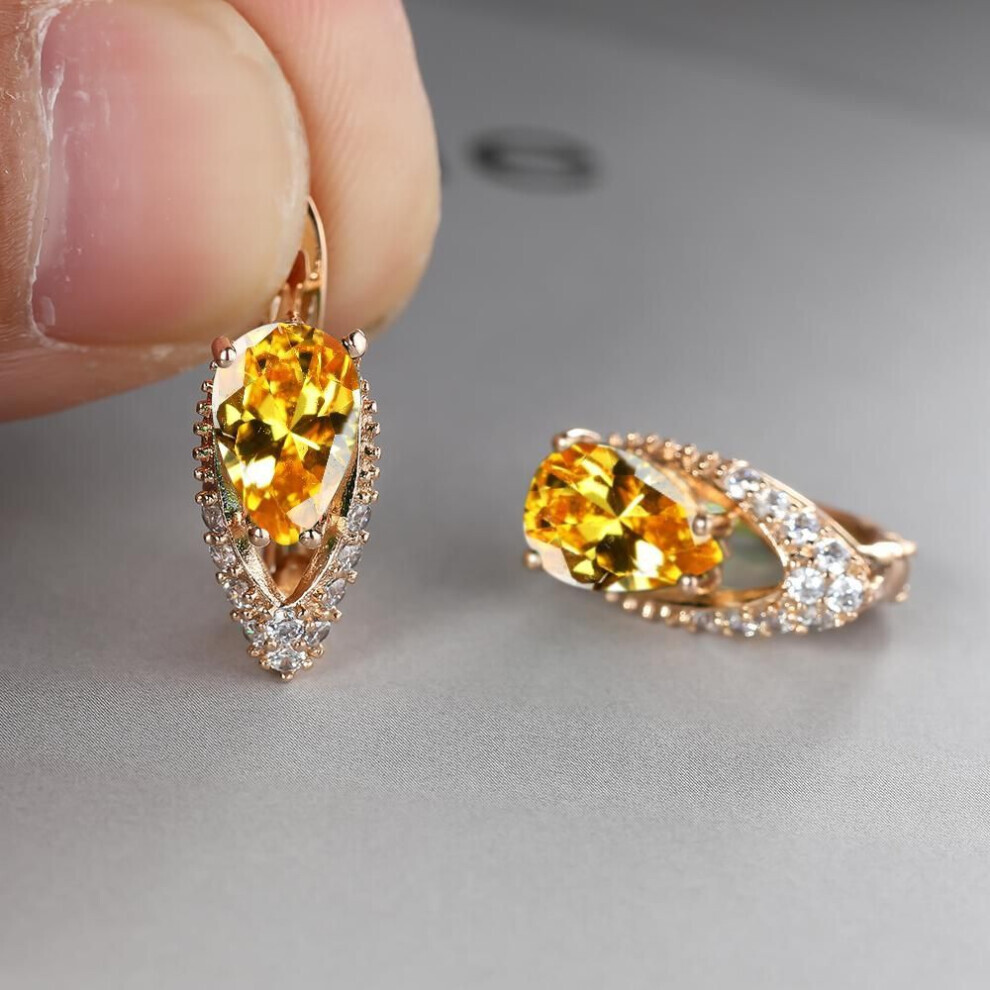 Maxpower (Yellow) 2022 New Geometric Teardrop Cut Green Stone Earrings Temperament Long Drop Trendy Female Earrings Green,Yellow