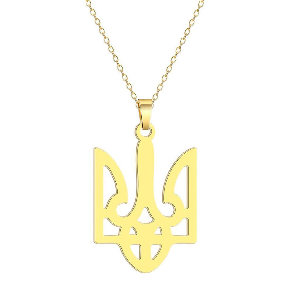 (gold) Stainless Steel National Symbols Of Ukraine Pendant Necklace For Men Women Tryzub Ukrainian Solidarity  Jewelry