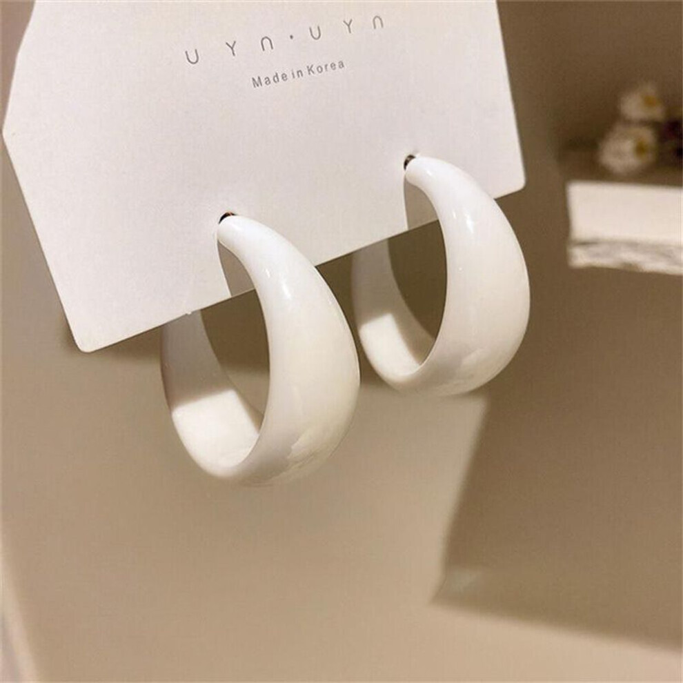 Maxpower (White) Fashion Acrylic Hoop Earrings For Women C-Shaped Earring Big Round Circle Statement Simple Earring Wild Jewelry White