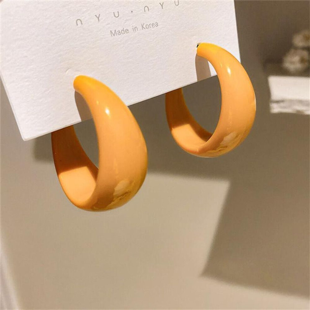 Maxpower (Yellow) Fashion Acrylic Hoop Earrings For Women C-Shaped Earring Big Round Circle Statement Simple Earring Wild Jewelry