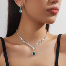 (green, two-piece set) Luxury Bridal Jewelry Set: Women's Earrings, Necklace, And Bracelet Trio