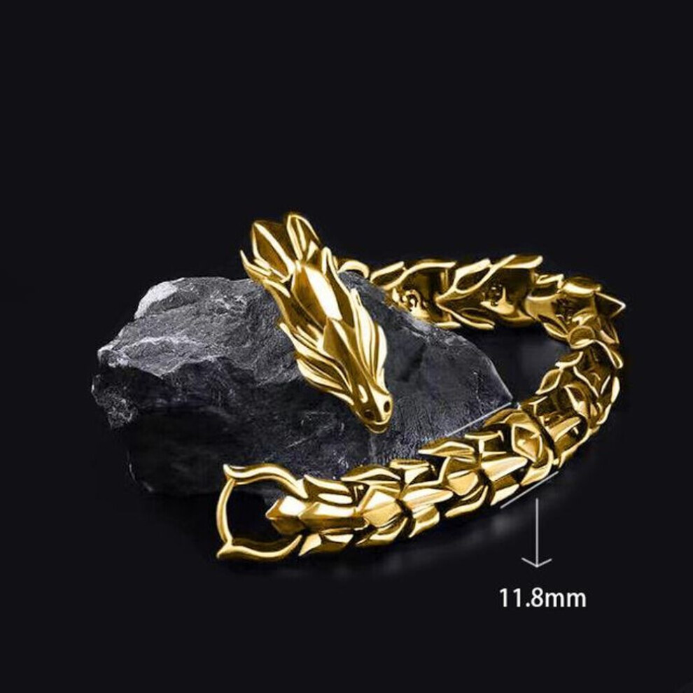 (gold, 19cm) Fashion Hip Hop Silver Dragon Head Dragon Lin Bracelet Retro Exaggerated Men&apos;s Dragon Bracelet Jewelry Men&apos;s Accessories Gifts