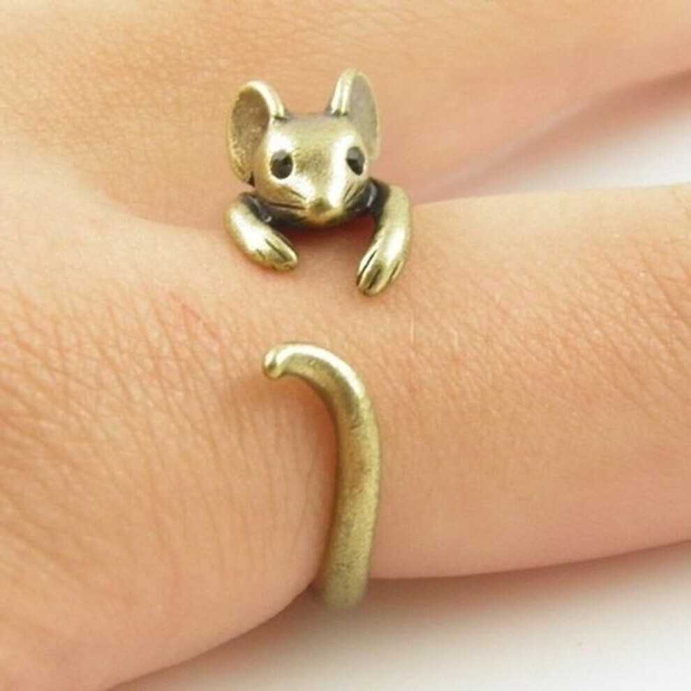 (gold) Punk Mouse Animal Wrap Ring Punk Mice Vintage Retro Rings For Women Anel Boho Chic Mouse Ring Men Jewelry