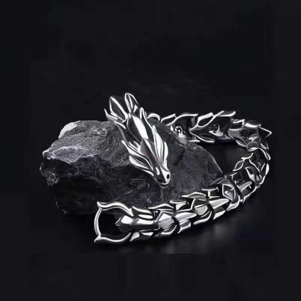 Maxpower (, 21Cm) Fashion Hip Hop Dragon Head Dragon Lin Bracelet Retro Exaggerated Men's Dragon Bracelet Jewelry Men's Accessories Gift Silver