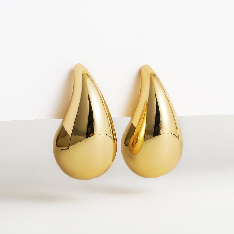 Maxpower (Gold) Chic Exaggerate Big Waterdrop Drop Earrings For Women Dupes Chunky Teardrop Stainless Steel Plated Statement Ear Jewelry Gold