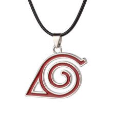 (red) Unisex Metal Anime Naruto Logo Pendant Necklace Cosplay Hokage Accessory