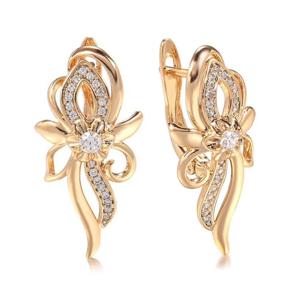 Maxpower (As The Picture) Elegant Hollow Flower Zircon Women's Dangle Earrings Luxury Wedding Party Fashion Accessories Not,Specified