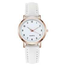 (white) Fashion Ladies Luxury Leather Strap Analog Quartz Watch Luminous Ladies Watch