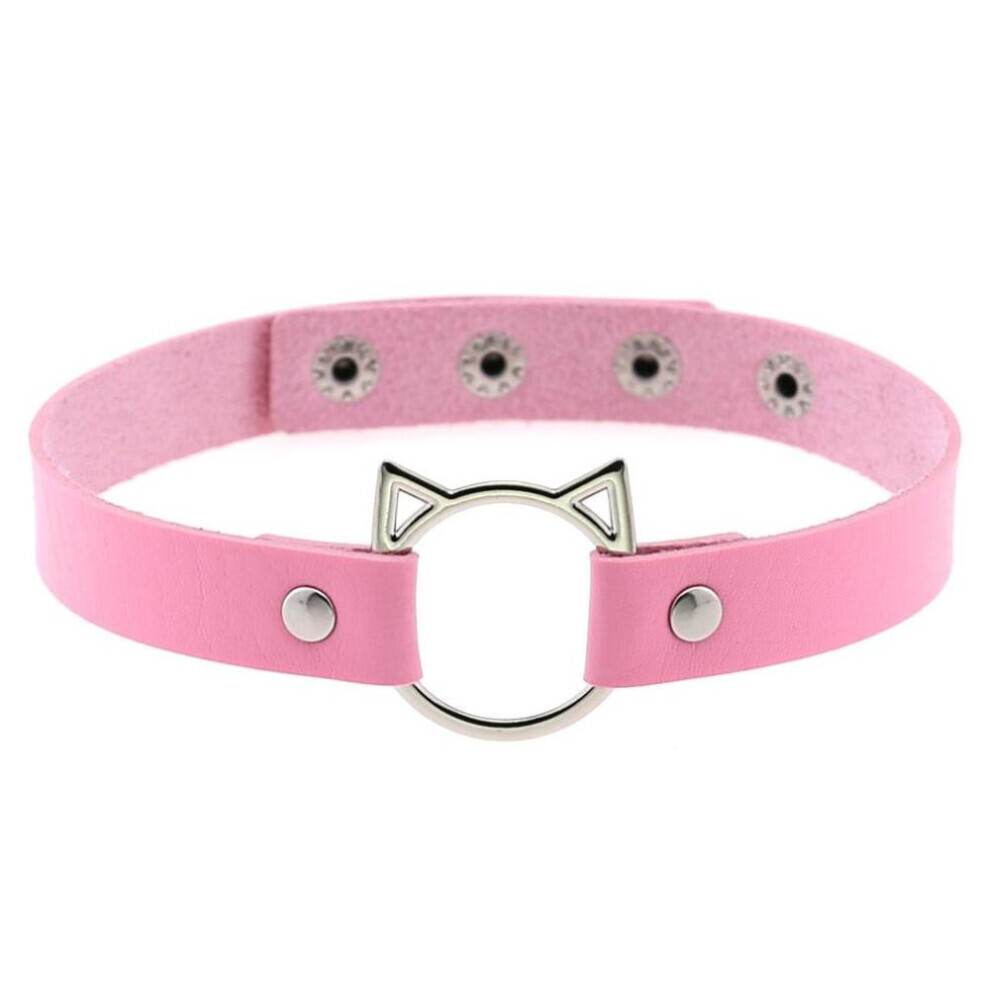 Maxpower (Pink) Gothic Pu Leather Lock Hollow Cat Spike Rivet Collar Studded Punk Choker Necklace For Women Chocker Goth Jewelry