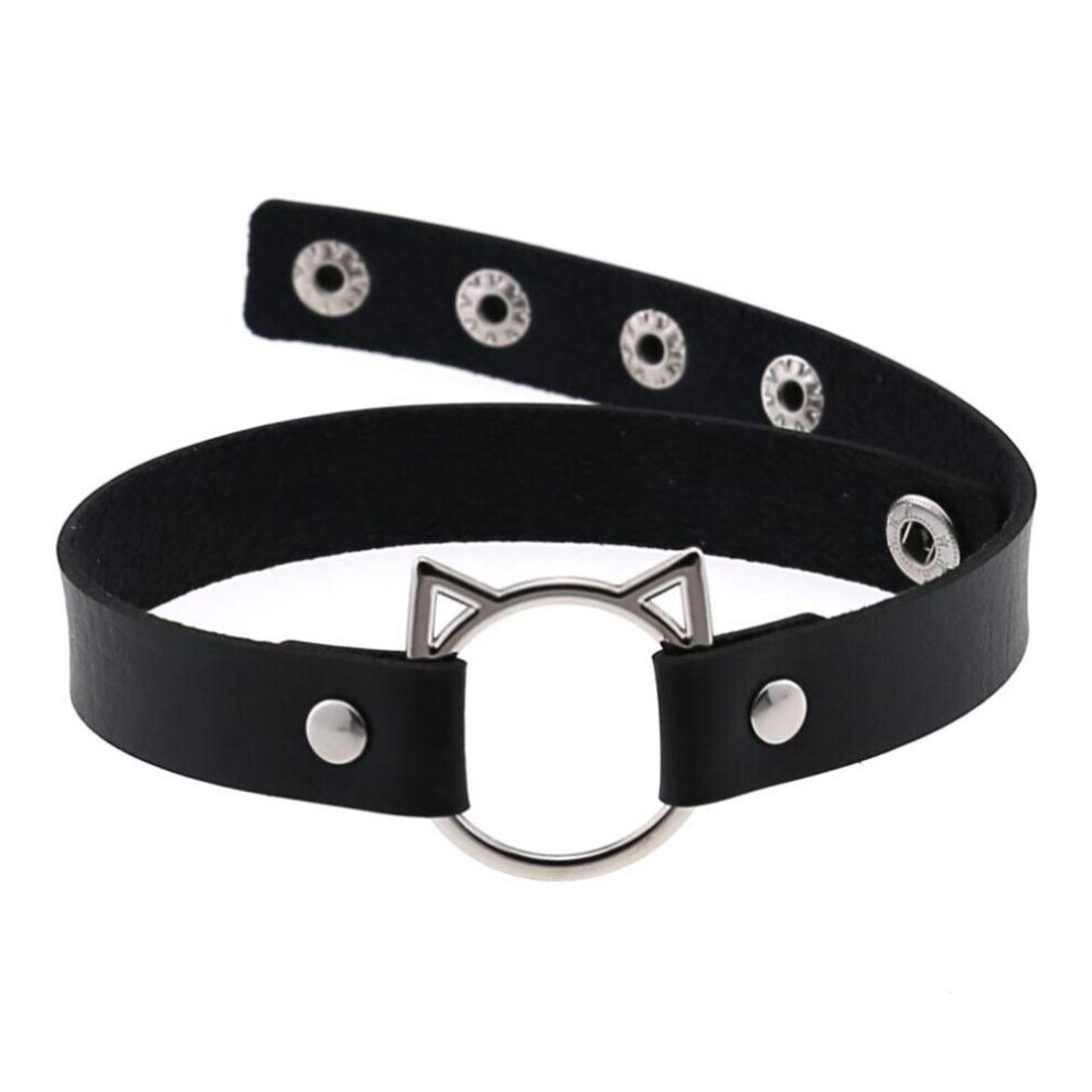 (black) Gothic Pu Leather Lock Hollow Cat Spike Rivet Collar Studded Punk Choker Necklace For Women Chocker Goth Jewelry
