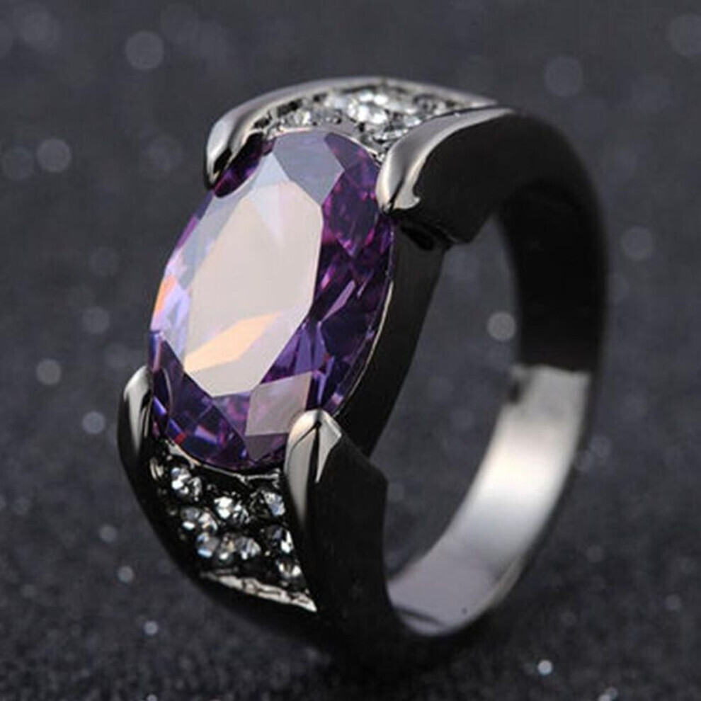 (purple, 10) Fashion Black Gold Color Red/purple Stone Jewelry Ring
