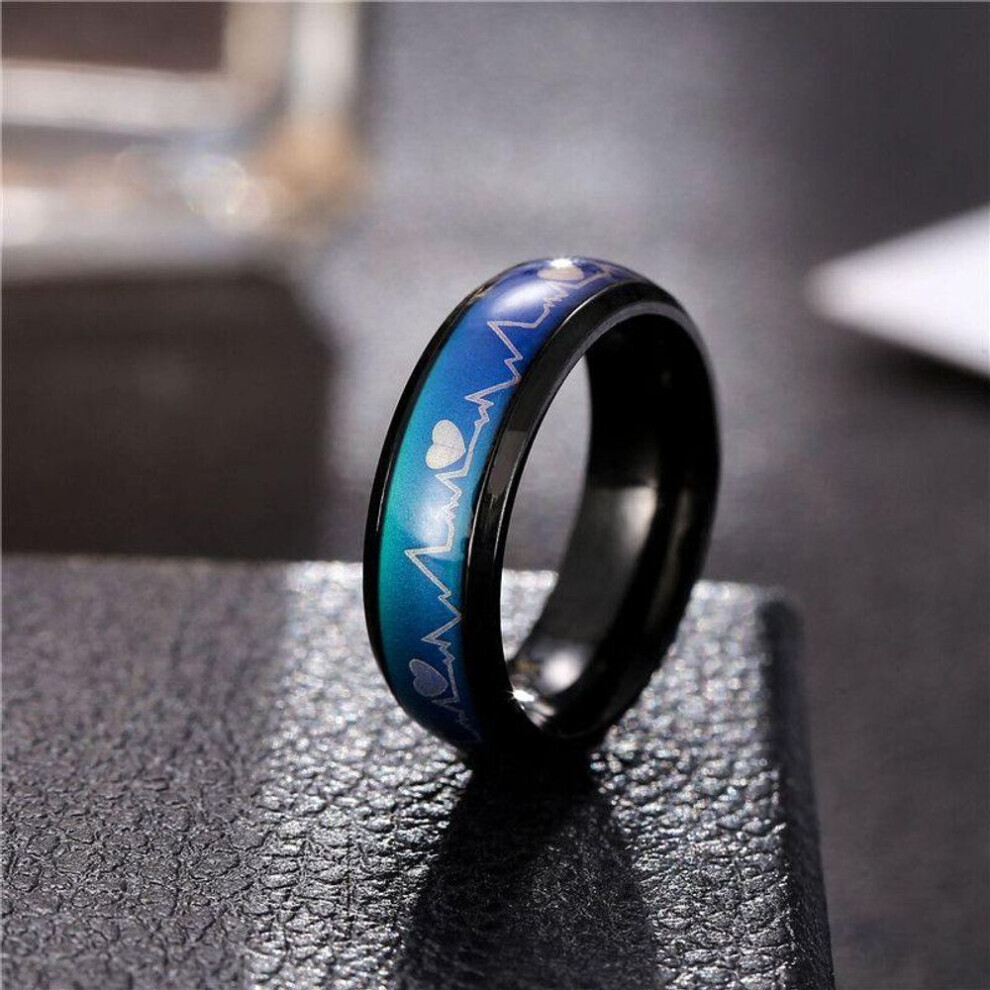 Maxpower (, 7) Ecg Fashion Cold Wind Temperature Mood Titanium Steel Ring Temperature Change Stainless Steel Ring Black