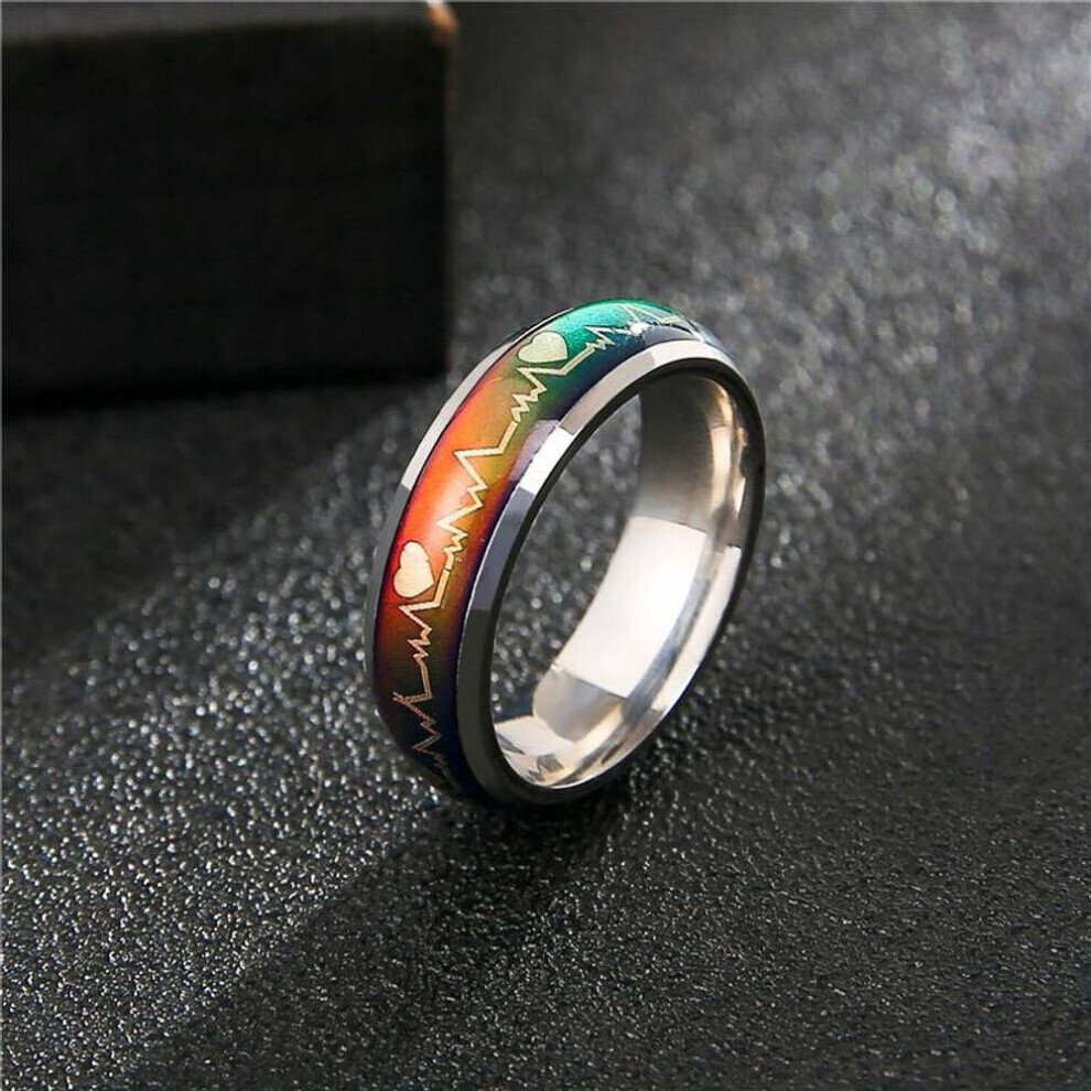 (silver, 10) Ecg Fashion Cold Wind Temperature Mood Titanium Steel Ring Temperature Change Stainless Steel Ring