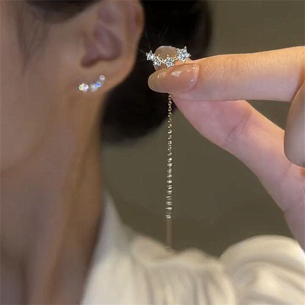 Maxpower (As The Picture) Trend Long Wire Tassel Thread Chain Climb Star Heart Beads Pendants Drop Earrings Women's Straight Hanging Earings Jewelry