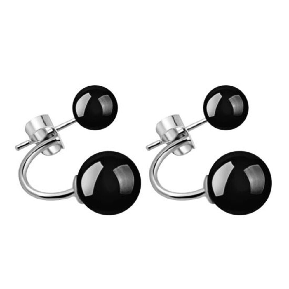 (black) Double Sided Faux Agate Ear Jacket Earrings Party Jewelry