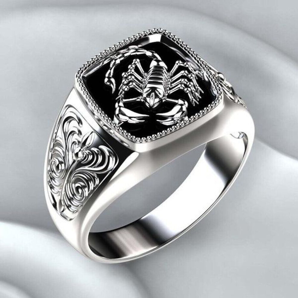 (silver, No.10) Scorpio Embossed Stainless Steel Ring Fashion Punk Men Scorpion Anniversary Ring Jewelry For Male Friend Gift