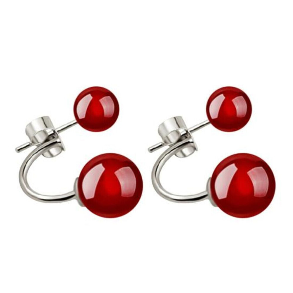 (red) Double Sided Faux Agate Ear Jacket Earrings Party Jewelry