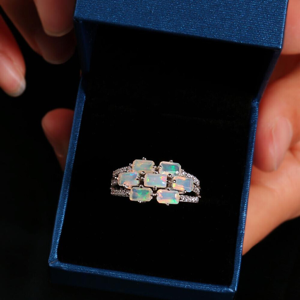Maxpower (White, Us Ring Size 10#) 925 Sterling Silver Opal Ring Natural Ethiopia Opal 1.43Ct Gemstones Fine Jewelry For Women Nice Gift Bolai Jewelry White,Silver