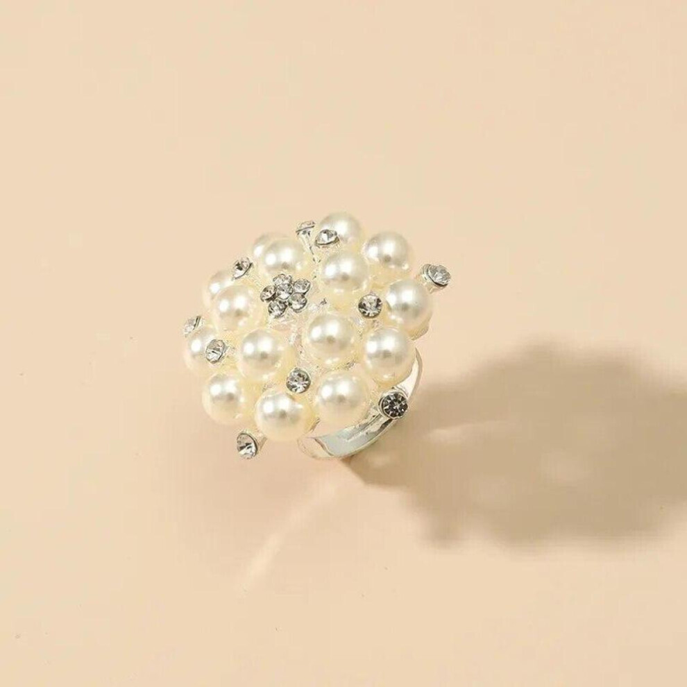 Maxpower (Silver) Fashion Finger Ring Opening Adjustable Simulation Pearl Ring Jewelry Gift White,Silver