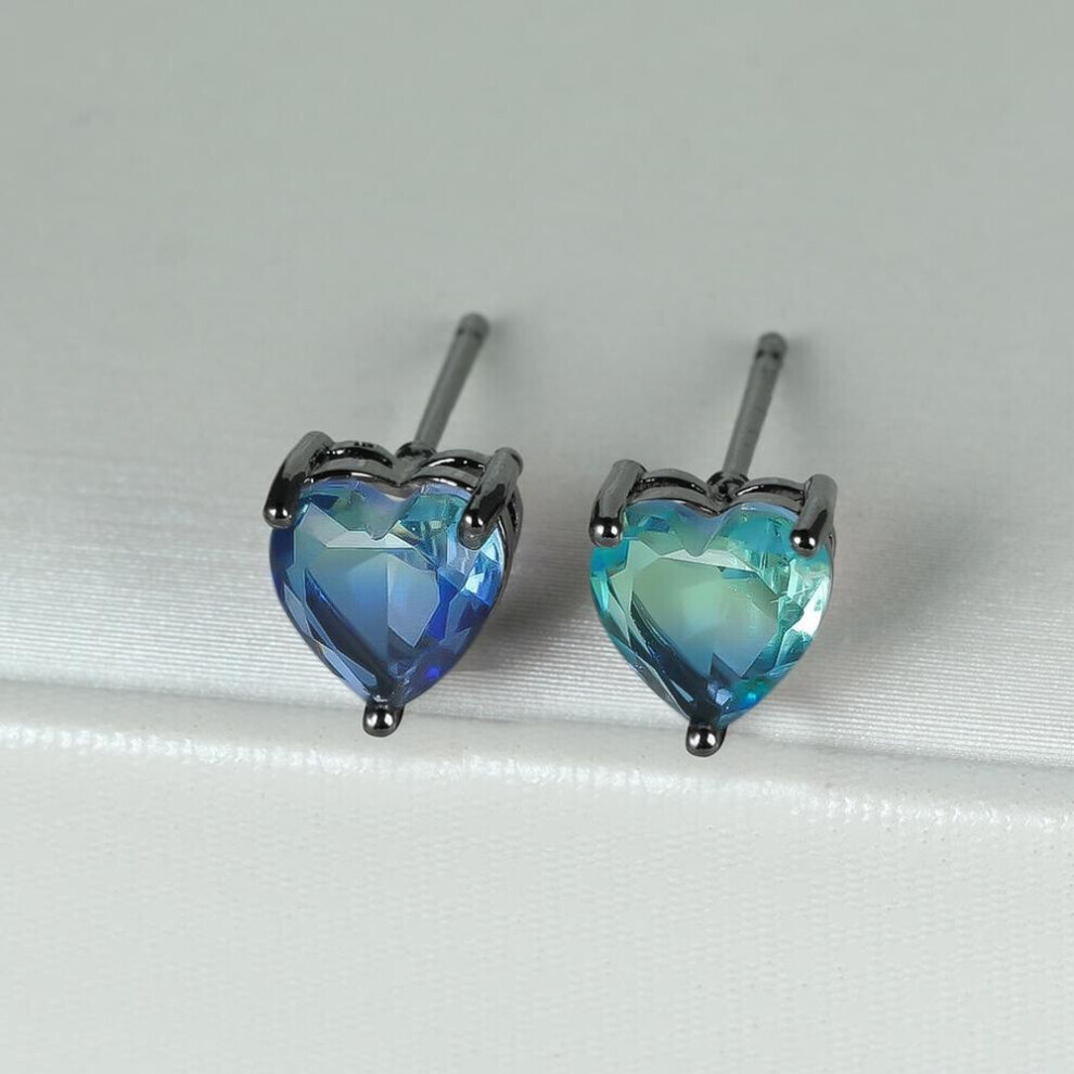 (black,aqua blue) Cute Small Love Heart Cut Tourmaline Stud Earrings For Women Luxury Rose Gold Color Heart Earrings Wedding Party Jewelry