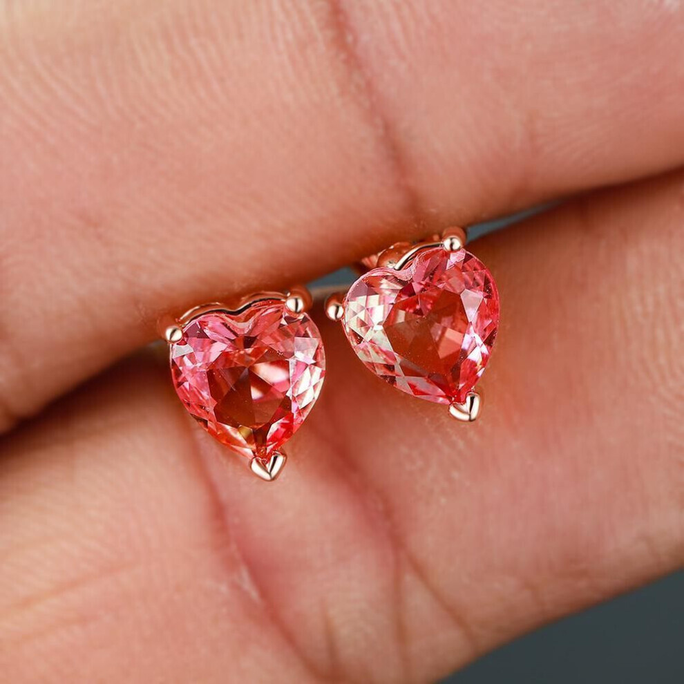 (rose gold,pink) Cute Small Love Heart Cut Tourmaline Stud Earrings For Women Luxury Rose Gold Color Heart Earrings Wedding Party Jewelry-image-OPC-PG8K2HR-NEW